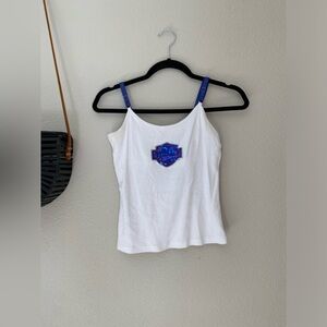 Harley Davidson Motorcycle White Sequin Bling Memphis Tank Top, Size Small